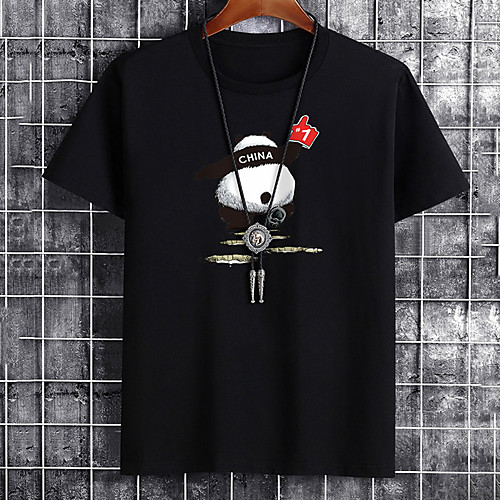 

Men's Unisex Tee T shirt Hot Stamping Graphic Prints Panda Letter Plus Size Print Short Sleeve Casual Tops Cotton Basic Fashion Designer Big and Tall White Black Khaki