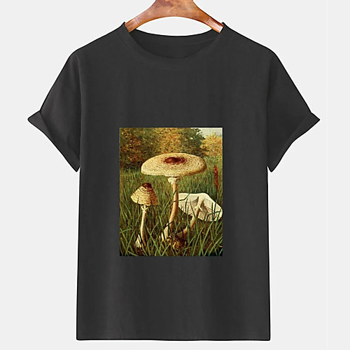 

Men's Unisex Tee T shirt Hot Stamping Graphic Prints Mushroom Plus Size Print Short Sleeve Casual Tops Cotton Basic Designer Big and Tall Black