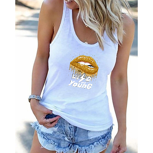

Women's Tank Top Vest Mouth Letter Print U Neck Basic Streetwear Tops White Black Gray