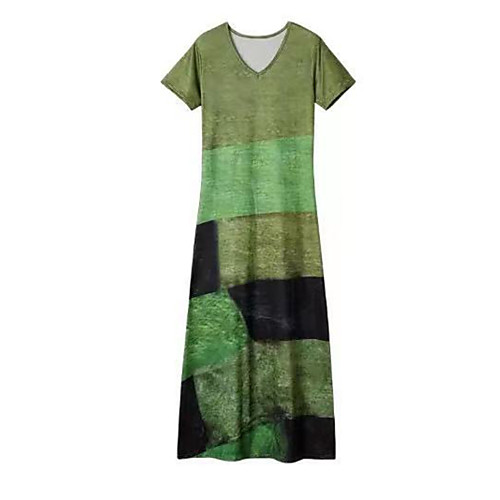 

Women's A Line Dress Maxi long Dress Blue Purple Green Short Sleeve Color Block Print Spring Summer Round Neck Casual 2021 S M L XL