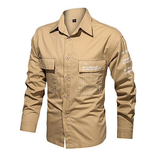 

Men's Shirt non-printing Solid Color Plus Size 2021跨境新款夏季男士军装纯棉纯色衬衫跨境户外长袖军装工装上衣棉工装外贸男纯棉秋天冬天沙滩户外休闲修身合身大码宽松衬衫 collared shirts Long Sleeve Outdoor Tops 100% Cotton Military Army Green Khaki Black