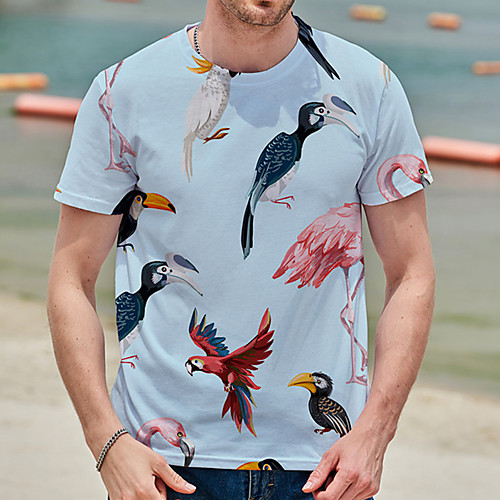 

Men's Tee T shirt Shirt 3D Print Graphic Prints Bird Print Short Sleeve Daily Tops Casual Designer Big and Tall Blue Black / Summer