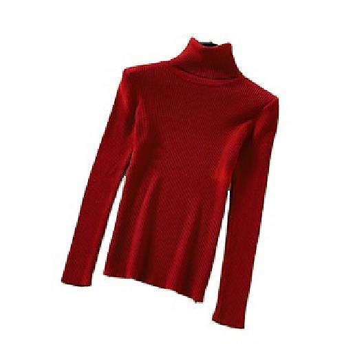 

Women's Solid Color Pullover Cotton Long Sleeve Sweater Cardigans High Neck Light Pink caramel colour Flower card color
