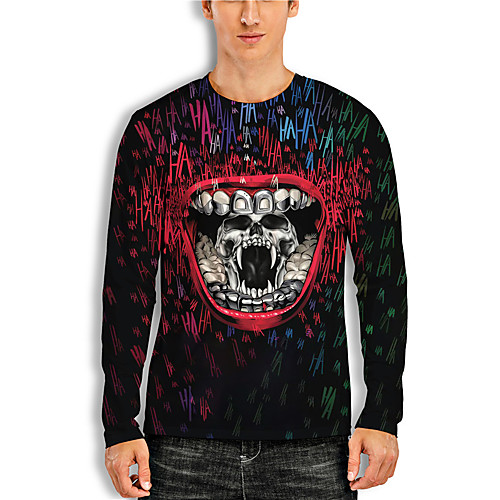

Men's Unisex Tee T shirt Shirt 3D Print Graphic Prints Skull Print Long Sleeve Daily Tops Casual Designer Big and Tall Black