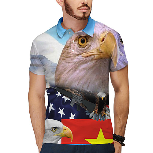 

Men's Golf Shirt Tennis Shirt 3D Print Eagle American Flag Button-Down Short Sleeve Street Tops Casual Fashion Cool Blue / Sports