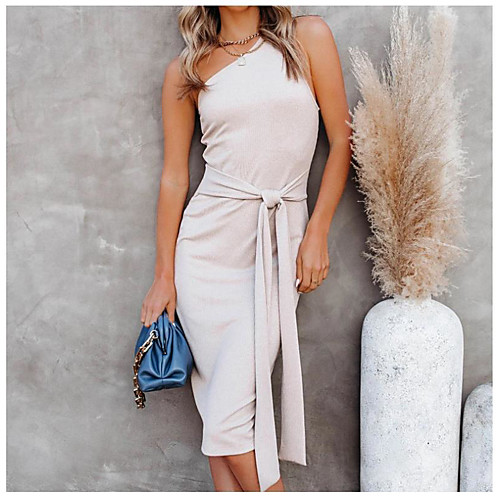 

Women's A Line Dress Midi Dress Creamy-white Black Sleeveless Solid Color Spring Summer Casual 2021 S M L XL