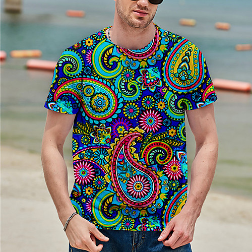 

Men's Tee T shirt Shirt 3D Print Tribal Graphic Prints Print Short Sleeve Daily Tops Casual Designer Big and Tall Blue