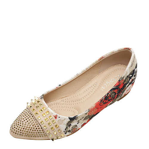 

Women's Flats Hidden Heel Pointed Toe Polyester Rhinestone Rivet Almond Black