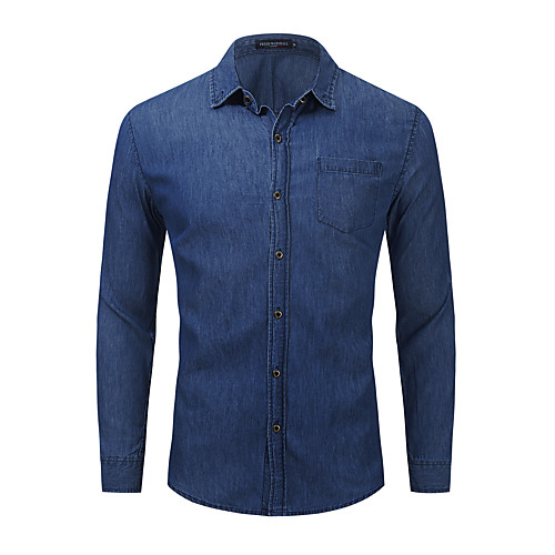 

Men's Shirt Solid Color Button-Down Long Sleeve Casual Tops 100% Cotton Lightweight Casual Fashion Breathable Blue