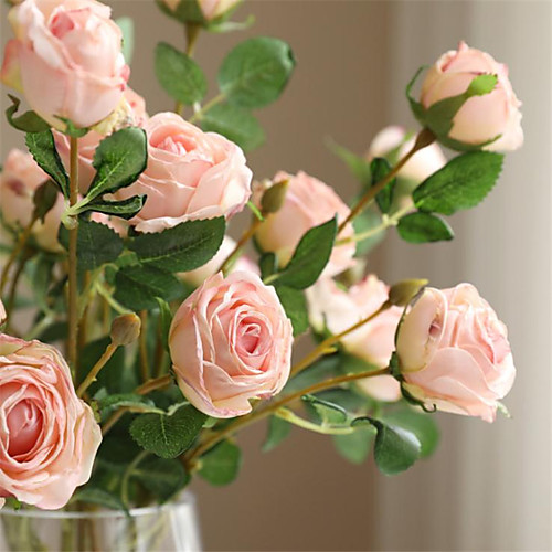 

53cm European Style Retro 3 Flower Head Imitation Rose Home Vase Decoration