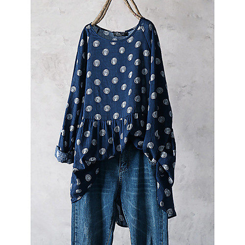 

Women's Plus Size Tops Blouse Shirt Print Half Sleeve Round Neck Blue White Big Size L XL XXL 3XL 4XL