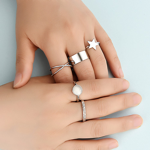 

Ring Set Fashion Metal Cold Wind Geometric Five-Pointed Star 5pc Joint Ring Set