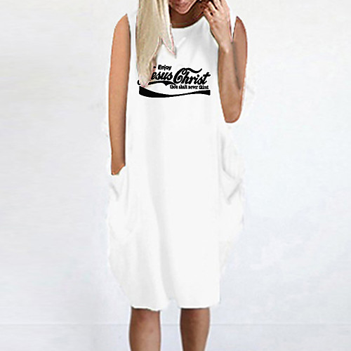 

Women's T Shirt Dress Tee Dress Knee Length Dress Blue Yellow Fuchsia Gray Green White Black Sleeveless Letter Summer Round Neck Casual Oversized 2021 S M L XL XXL 3XL 4XL 5XL