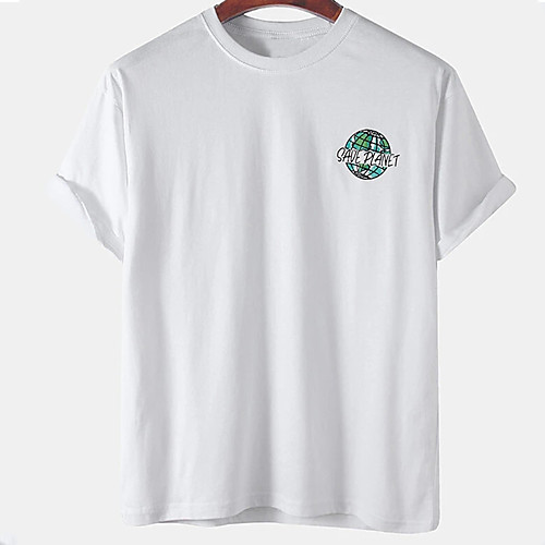 

Men's Unisex Tee T shirt Hot Stamping Graphic Prints Earth Plus Size Print Short Sleeve Casual Tops Cotton Basic Designer Big and Tall White