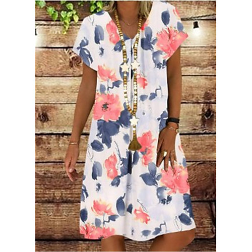 

Women's Shift Dress Knee Length Dress Yellow Red Short Sleeve Floral Print Print Spring Summer V Neck Casual 2021 S M L XL XXL 3XL 4XL 5XL