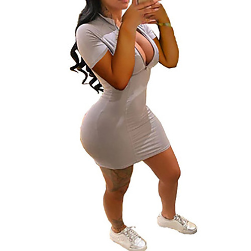 

Women's Sheath Dress Short Mini Dress Blue Blushing Pink Gray Orange White Black Short Sleeve Solid Color Fall Summer V Neck Elegant Casual 2021 S M L XL XXL