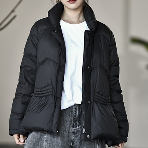 

Women's Coat Daily Wear Fall Winter Regular Coat Regular Fit Casual Jacket Solid Color Zipper caramel colour Milk tea color
