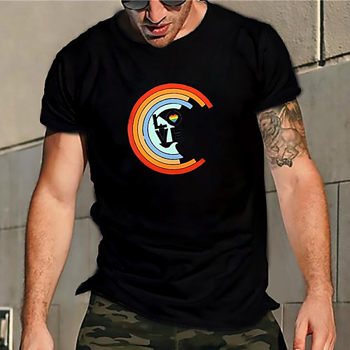 

Men's Unisex Tee T shirt Hot Stamping Rainbow Graphic Prints Plus Size Print Short Sleeve Casual Tops Basic Designer Big and Tall Black