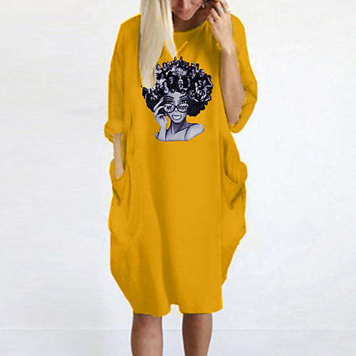 

Women's T Shirt Dress Tee Dress Knee Length Dress Blue Yellow Fuchsia Gray Green White Black Long Sleeve Print Spring Summer Round Neck Casual Oversized 2021 S M L XL XXL 3XL 4XL 5XL