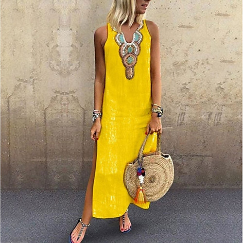 

Women's Swing Dress Maxi long Dress Blue Yellow Red Wine Gray Green Black Sleeveless Solid Color Spring Summer Casual 2021 S M L XL XXL XXXL 4XL 5XL