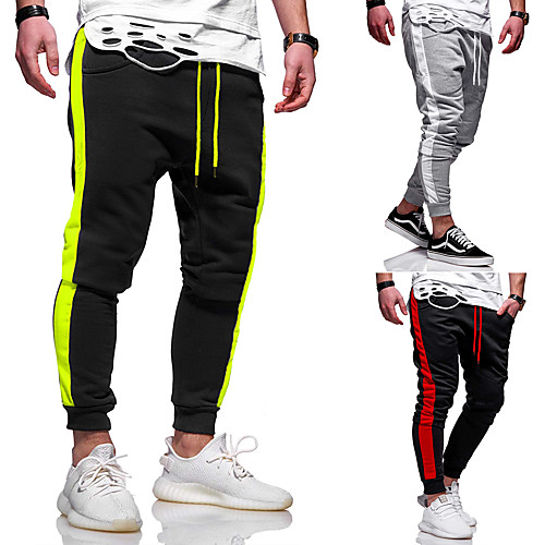 

Men's Stylish Classic Style Outdoor Daily Home Pants Chinos Pants Solid Colored Ankle-Length Classic Drawstring Black and Green Black-Red Light Grey