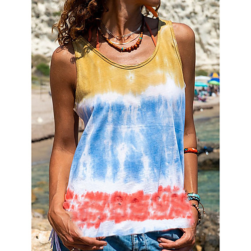 

Women's Tank Top Vest Tie Dye Print U Neck Basic Streetwear Tops Purple Yellow Blushing Pink