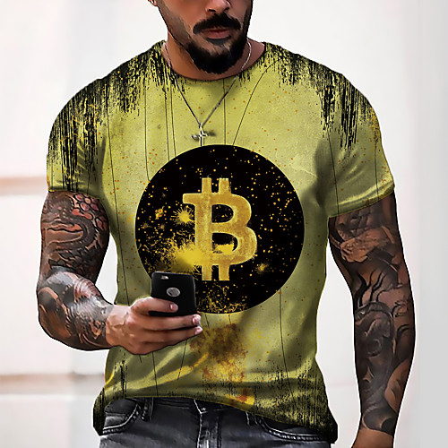 

Men's Tee T shirt Shirt 3D Print Graphic Prints Letter Print Short Sleeve Daily Tops Casual Designer Big and Tall Round Neck Blue Red Yellow / Summer
