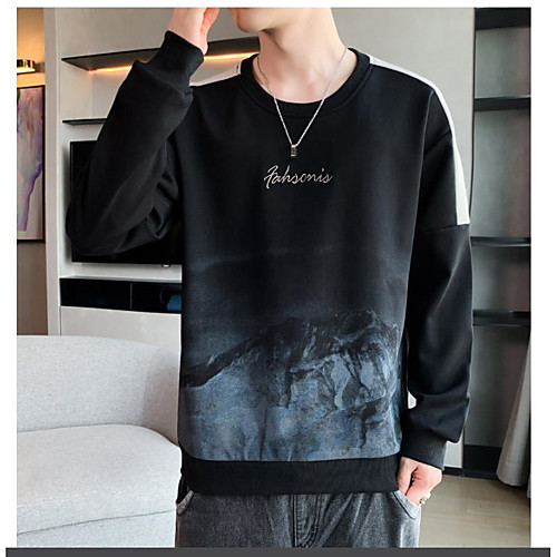 

Men's Pullover Sweatshirt Letter Round Neck Casual Hoodies Sweatshirts Long Sleeve Blue White Light gray