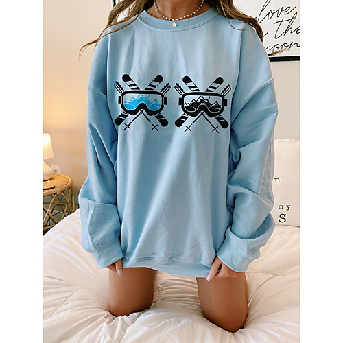 

Women's Sweatshirt Pullover Graphic Print Casual Daily Sports Hot Stamping Sportswear Streetwear Hoodies Sweatshirts Loose Blue