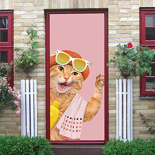 

2pcs Self-adhesive Creative Door Stickers Bathing Cat Living Room Diy Decoration Home Waterproof Wall Stickers