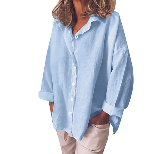 

Women's Blouse Shirt Plain Long Sleeve Button Shirt Collar Basic Streetwear Tops White Green Light Blue