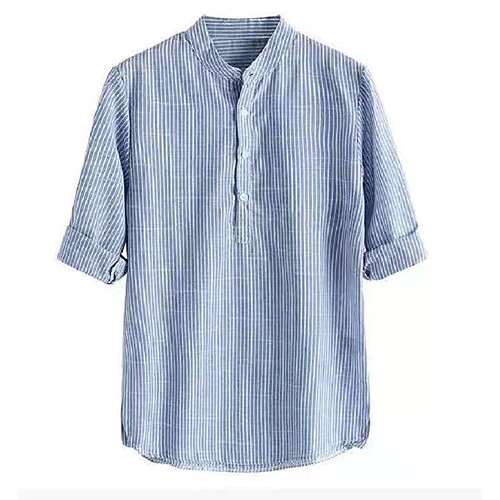 

Men's Shirt Other Prints Striped Half Sleeve Daily Tops Cotton Basic Button Down Collar Blue
