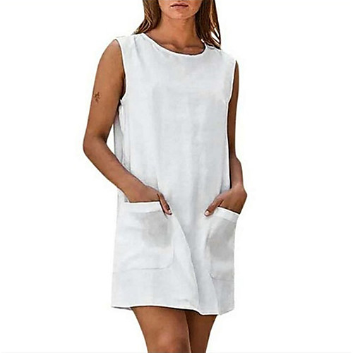 

Women's A Line Dress Short Mini Dress White Black Sleeveless Solid Color Fall Spring Casual 2021 S M L XL XXL XXXL
