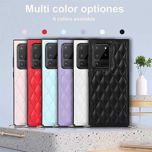 

PU Leather Phone Case For Samsung Galaxy S21 Plus S21 Ultra S20 Plus S20 ultra S20 FE Note 20 Ultra Note 10 S10 Lite S9 Shockproof Dustproof Geometric Pattern Protective Back Cover with Lanyard