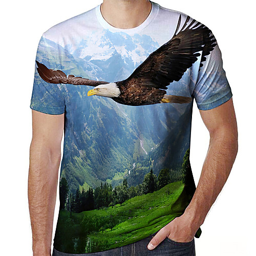 

Men's Unisex Tee T shirt Shirt 3D Print Graphic Prints Eagle Plus Size Print Short Sleeve Casual Tops Basic Designer Big and Tall Round Neck Blue / White / Summer