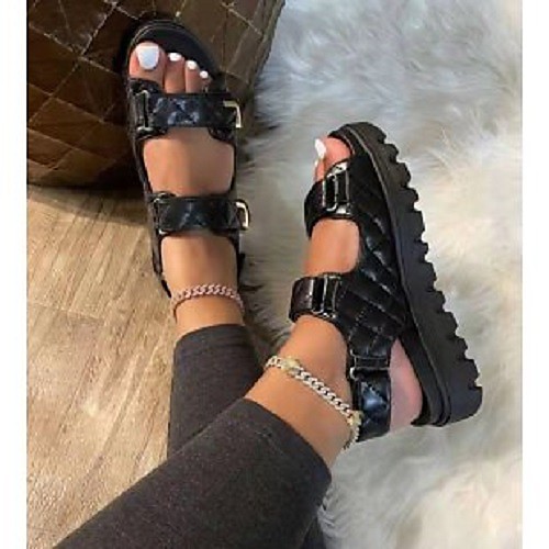 

Women's Sandals Sporty Sandals Platform Round Toe PU Solid Colored Dark Brown White Army Green