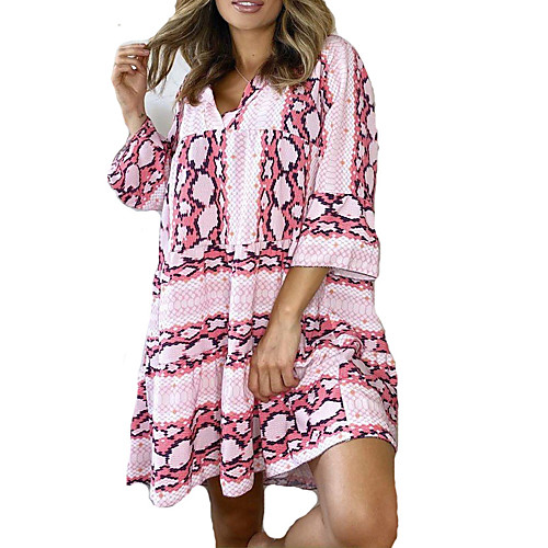 

Women's Swing Dress Knee Length Dress Light Blue Purple Blushing Pink Long Sleeve Print Spring Summer Casual Loose 2021 S M L XL XXL XXXL
