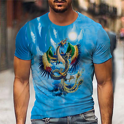 

Men's Tee T shirt 3D Print Dragon Graphic Prints Print Short Sleeve Daily Tops Casual Designer Big and Tall Blue
