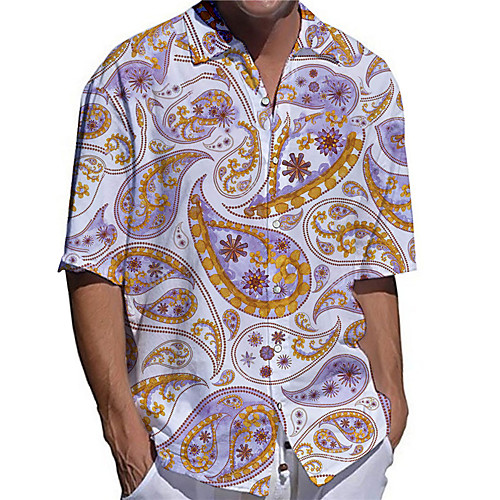 

Men's Shirt 3D Print Floral Plus Size 3D Print Button-Down Short Sleeve Casual Tops Casual Fashion Breathable Comfortable White / Sports
