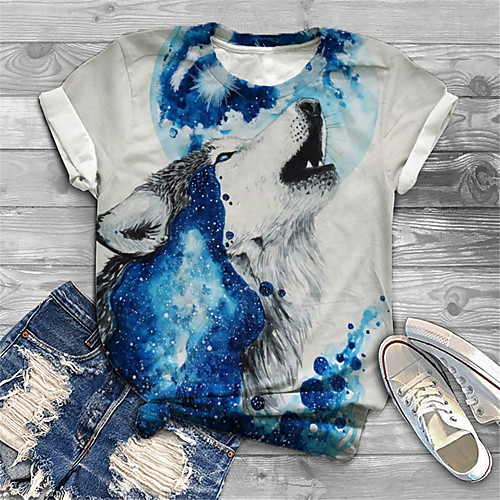 

Women's Plus Size Tops T shirt Graphic Animal Print Short Sleeve Crewneck Basic Blue Big Size XL XXL 3XL 4XL 5XL / Holiday