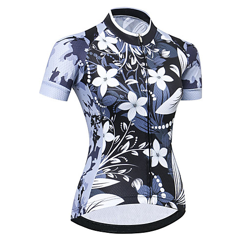 

21Grams Women's Short Sleeve Cycling Jersey Summer Spandex Polyester GrayWhite Floral Botanical Bike Jersey Top Mountain Bike MTB Road Bike Cycling Quick Dry Moisture Wicking Breathable Sports