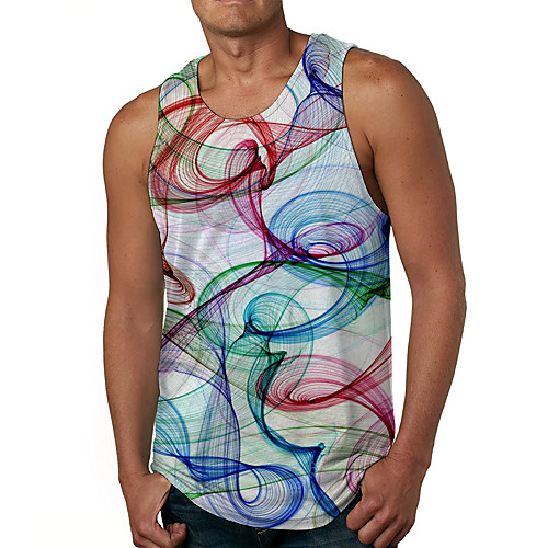 

Men's Unisex Tank Top Undershirt Shirt 3D Print Graphic Prints Linear Plus Size Print Sleeveless Casual Tops Basic Designer Big and Tall Round Neck Rainbow / Summer