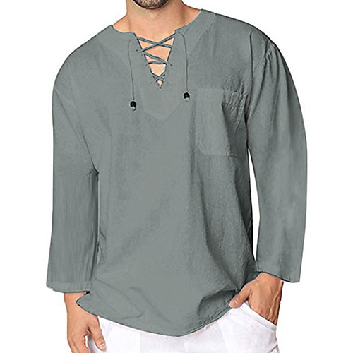

Men's Shirt Solid Colored Drawstring Long Sleeve Casual Tops Cotton Casual Fashion Breathable Comfortable V Neck Army Green Gray White
