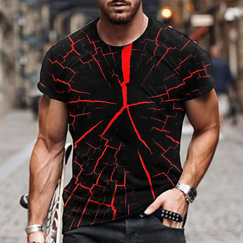 

Men's Tee T shirt Shirt 3D Print Graphic Crack Plus Size Short Sleeve Casual Tops Basic Designer Slim Fit Big and Tall Green / Black Red Yellow
