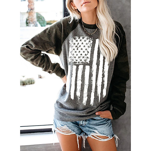 

Women's Sweatshirt Pullover Striped American US Flag Stars Print Casual Daily Sports Hot Stamping Sportswear Streetwear Hoodies Sweatshirts Loose Black