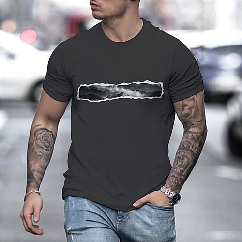 

Men's Tee T shirt Shirt 3D Print Graphic Prints Clouds Print Short Sleeve Daily Tops Casual Designer Big and Tall Black