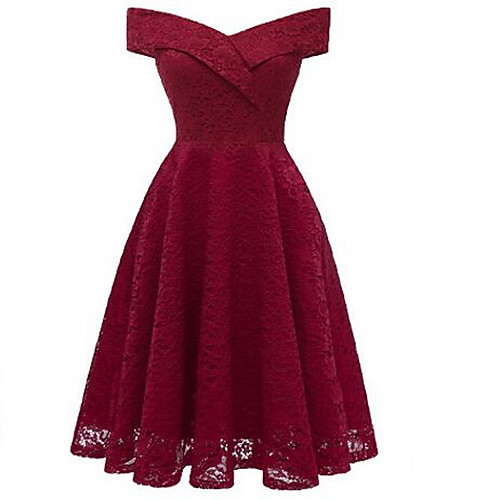 

Women's Swing Dress Knee Length Dress Blushing Pink Wine Navy Blue Sleeveless Solid Color Summer Off Shoulder Elegant 2021 S M L XL XXL