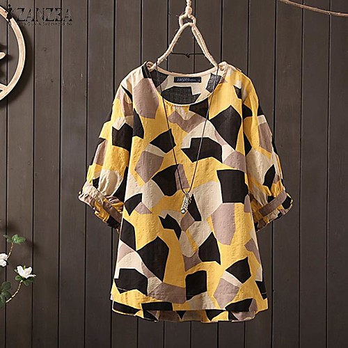 

Women's Plus Size Tops Blouse Shirt Print Long Sleeve U Neck Leopard Stripe Yellow Big Size L XL XXL 3XL 4XL