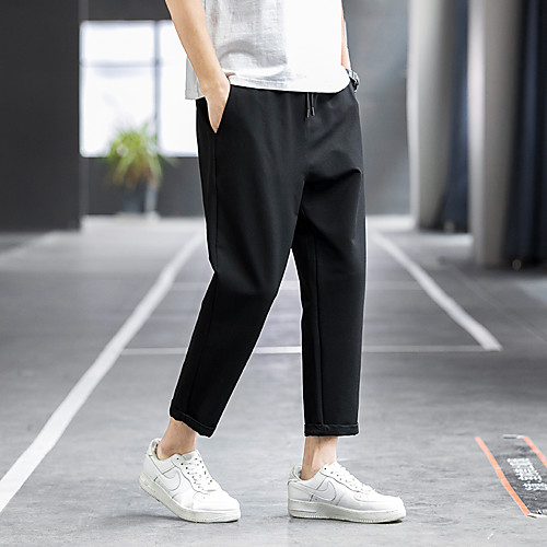 

Men's Simple Athletic Cycling Quick Dry Moisture Wicking Breathable Soft Outdoor Sports Casual Daily Chinos Capri shorts Pants Solid Colored Ankle-Length Sporty Drawstring Pocket Elastic Waist Black
