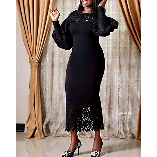 

Women's Wrap Dress Midi Dress Black Long Sleeve Solid Color All Seasons Casual 2021 S M L XL XXL XXXL